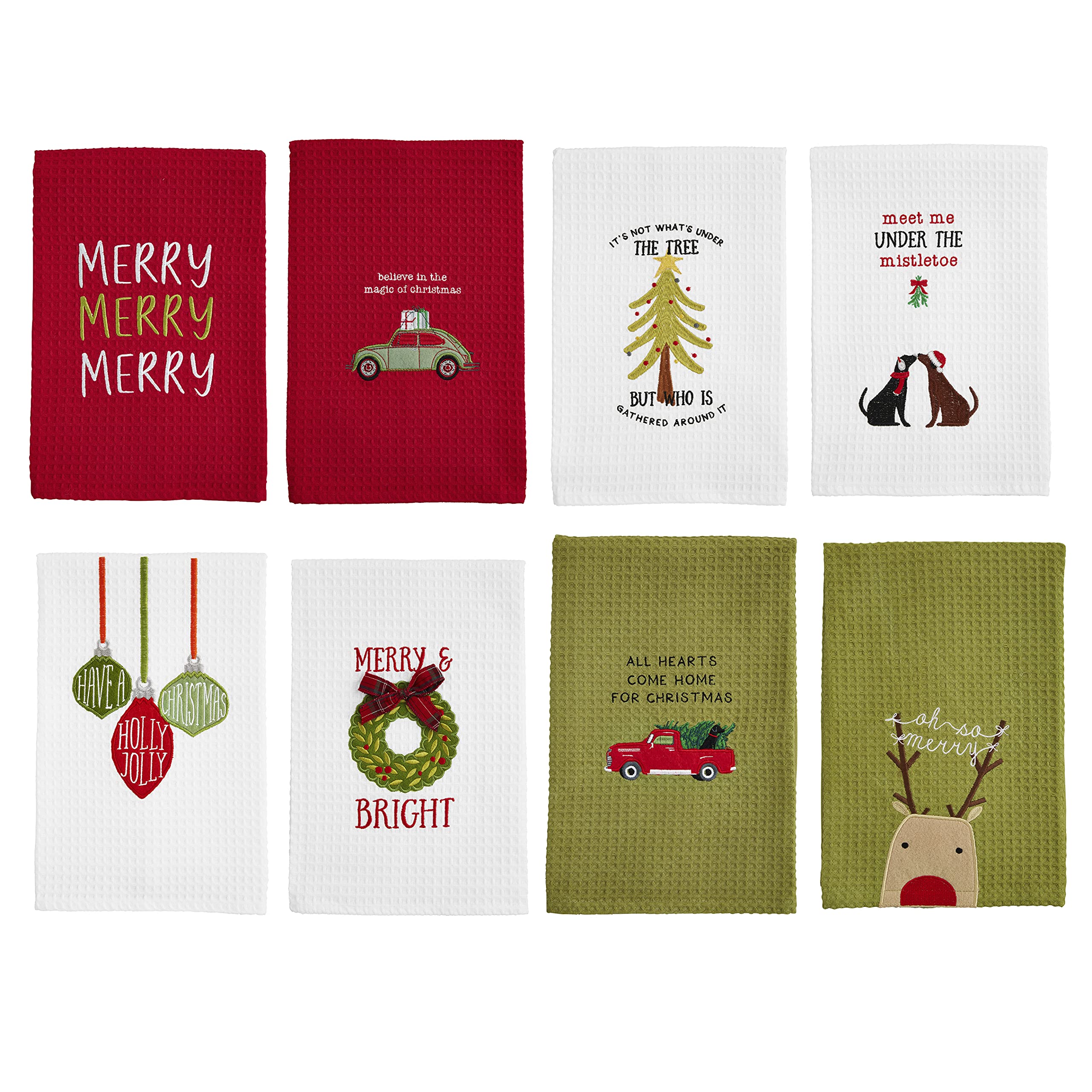 Mud Pie Christmas Waffle Towel, Wreath, 25" x 16"