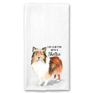 watercolor life is better with a sheltie microfiber kitchen tea bar towel gift for animal dog lover