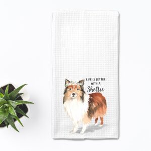 Watercolor Life is Better with a Sheltie Microfiber Kitchen Tea Bar Towel Gift for Animal Dog Lover