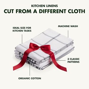 GreenPan 3-Piece Kitchen Towel Set, 20" x 30" Retro-Inspired, Ultra Soft Organic Cotton, Reusable & Durable, Machine Washable, Gray