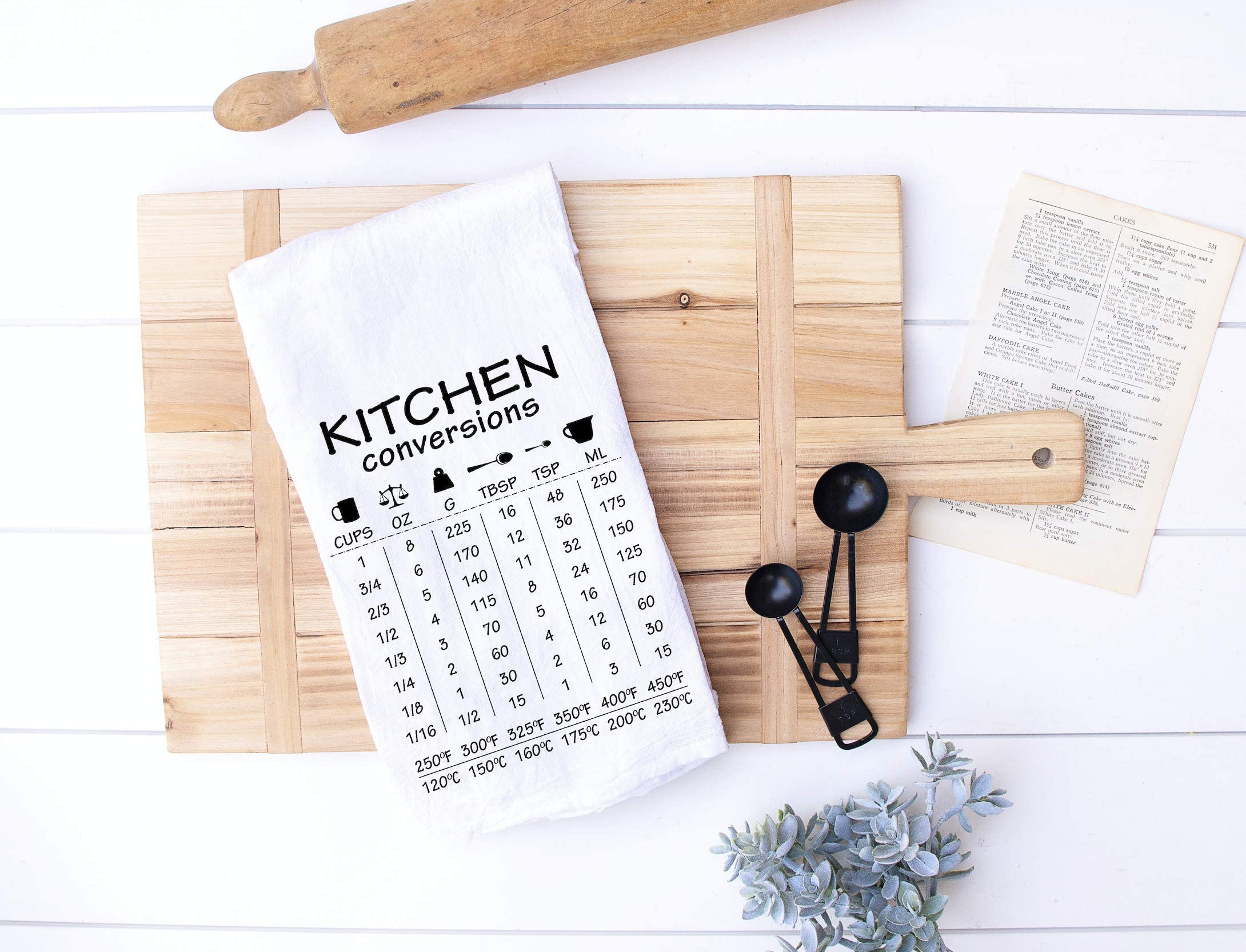 Handmade Funny Kitchen Towel - 100% Cotton Handy Dish Towel with Common Kitchen Conversions - 28x28 Inch Perfect for Chef Baker Housewarming Christmas Mother's Day Birthday Gift (Kitchen Conversion)