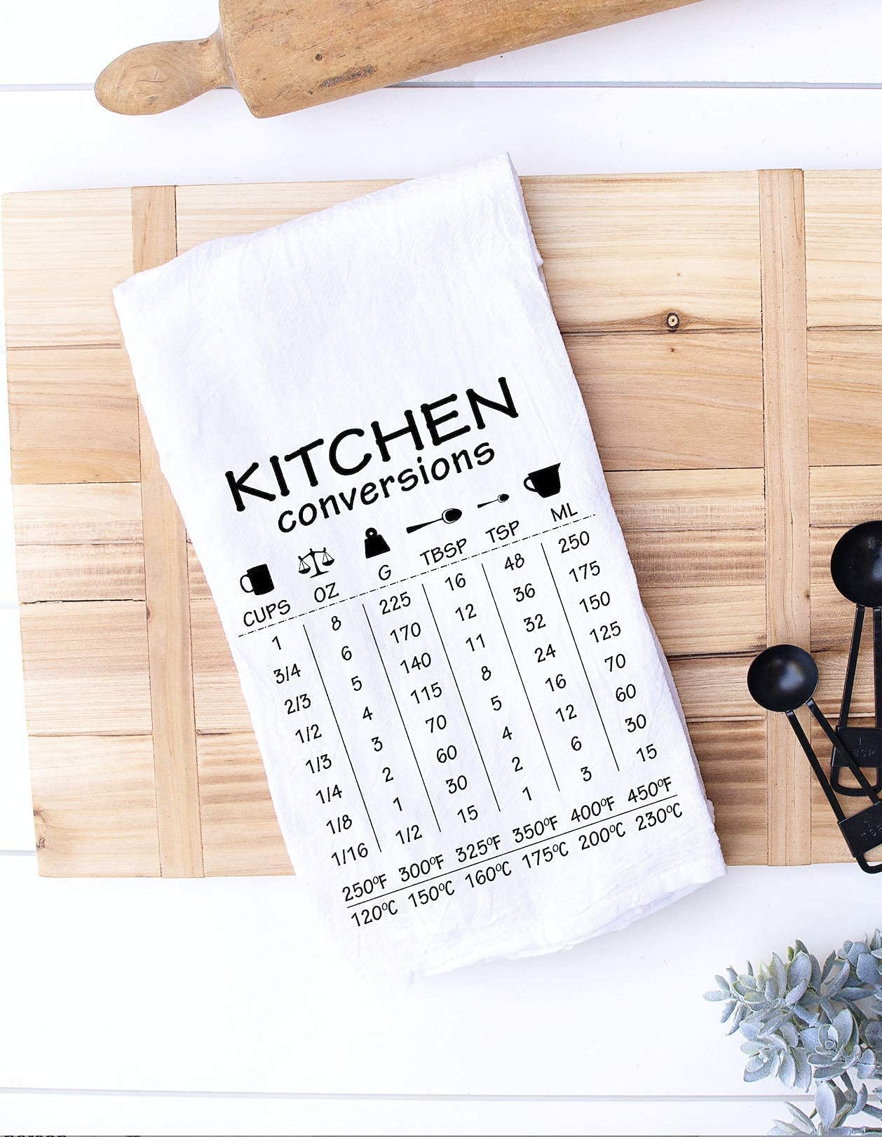 Handmade Funny Kitchen Towel - 100% Cotton Handy Dish Towel with Common Kitchen Conversions - 28x28 Inch Perfect for Chef Baker Housewarming Christmas Mother's Day Birthday Gift (Kitchen Conversion)