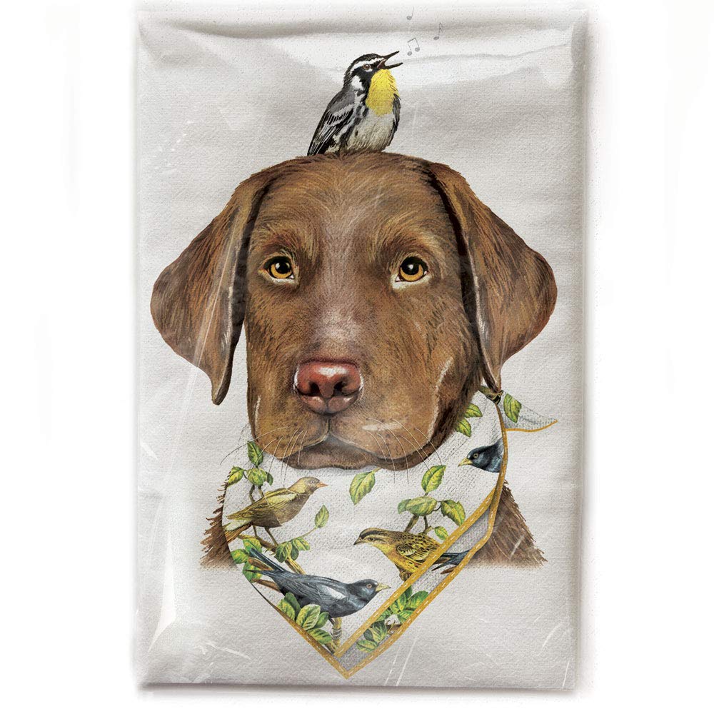 Mary Lake-Thompson Lab with Bird and Bandana Cotton Flour Sack Dish Towel