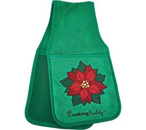 campanelli's cooking buddy pot holder - professional grade all-in-one non-slip silicone potholder, hand towel, lid grip, and trivet - heat resistant up to 500ºf - as seen on qvc (christmas poinsetta)