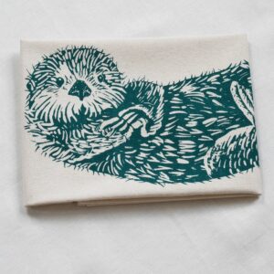 Otter Tea Towel, Organic Cotton, Cute Animal Decor, Sea, River, Hand Screen Printed, Flour Sack Dish Towel, Sweet Housewarming Gift, Natural