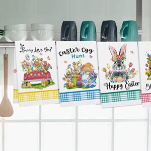 4 Pack Easter Kitchen Towels Easter Hand Towels Decorative Bunny Eggs Rabbit Towels Easter Dish Towels for Cooking Baking Drying Washing Dishes