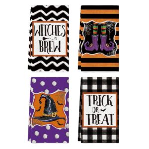 artoid mode witches brew hat boots halloween kitchen towels dish towels, 18x26 inch seasonal decor hand towels set of 4