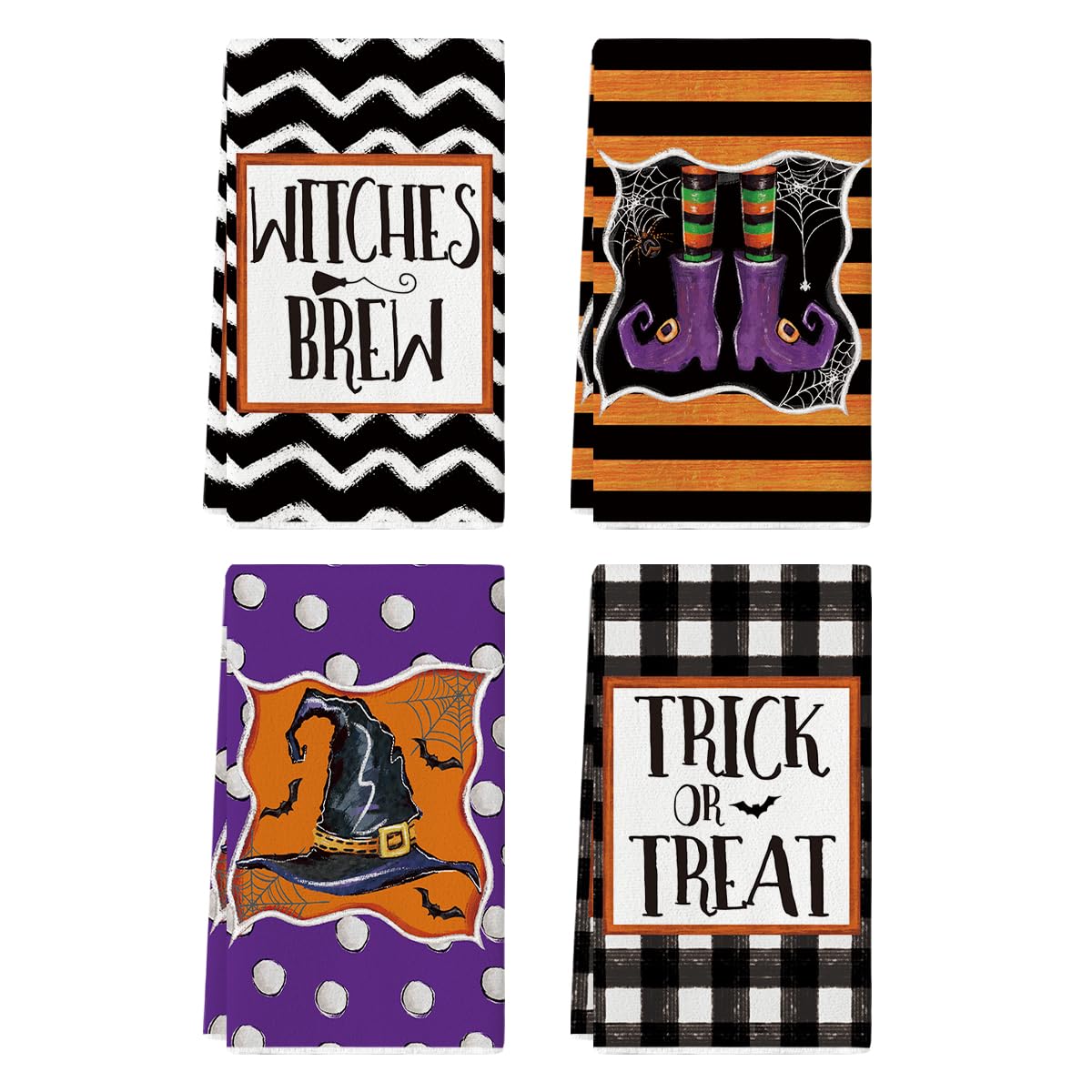 Artoid Mode Witches Brew Hat Boots Halloween Kitchen Towels Dish Towels, 18x26 Inch Seasonal Decor Hand Towels Set of 4