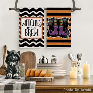 Artoid Mode Witches Brew Hat Boots Halloween Kitchen Towels Dish Towels, 18x26 Inch Seasonal Decor Hand Towels Set of 4