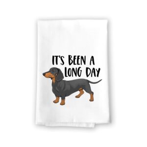 honey dew gifts, its been a long day, 27 inches by 27 inches, funny dog dish towel, wiener kitchen towel, dachshund kitchen towel, wiener dog tea towels, dachshund lover giftsÂ