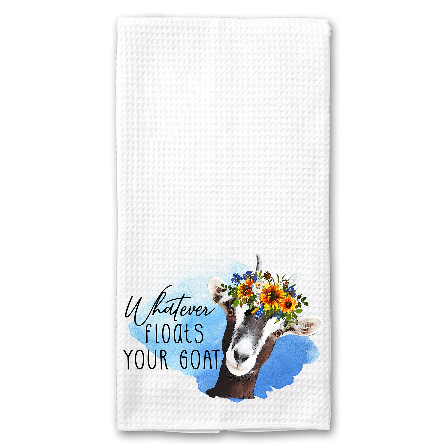 Whatever Floats your Goat Floral Watercolor Funny Farm Kitchen Tea Towel Gift for Her microfiber