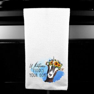 Whatever Floats your Goat Floral Watercolor Funny Farm Kitchen Tea Towel Gift for Her microfiber