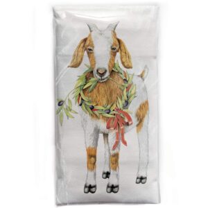 mary lake-thompson goat with olive wreath cotton flour sack dish towel