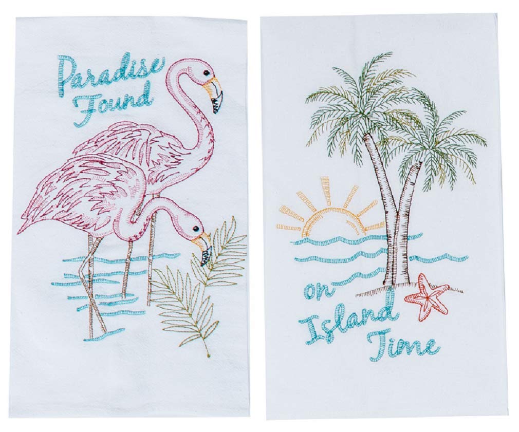 Kay Dee Designs 2 Piece Flamingo Kitchen Bundle of 2 Embroidered Flour Sack Towels