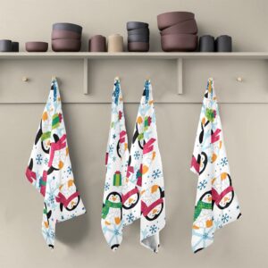 Qilmy Christmas Penguin Kitchen Dish Towel Set of 1, Soft Absorbent Dish Cloths Decorative Tea Bar Drying Towels, 18 x 28 Inch