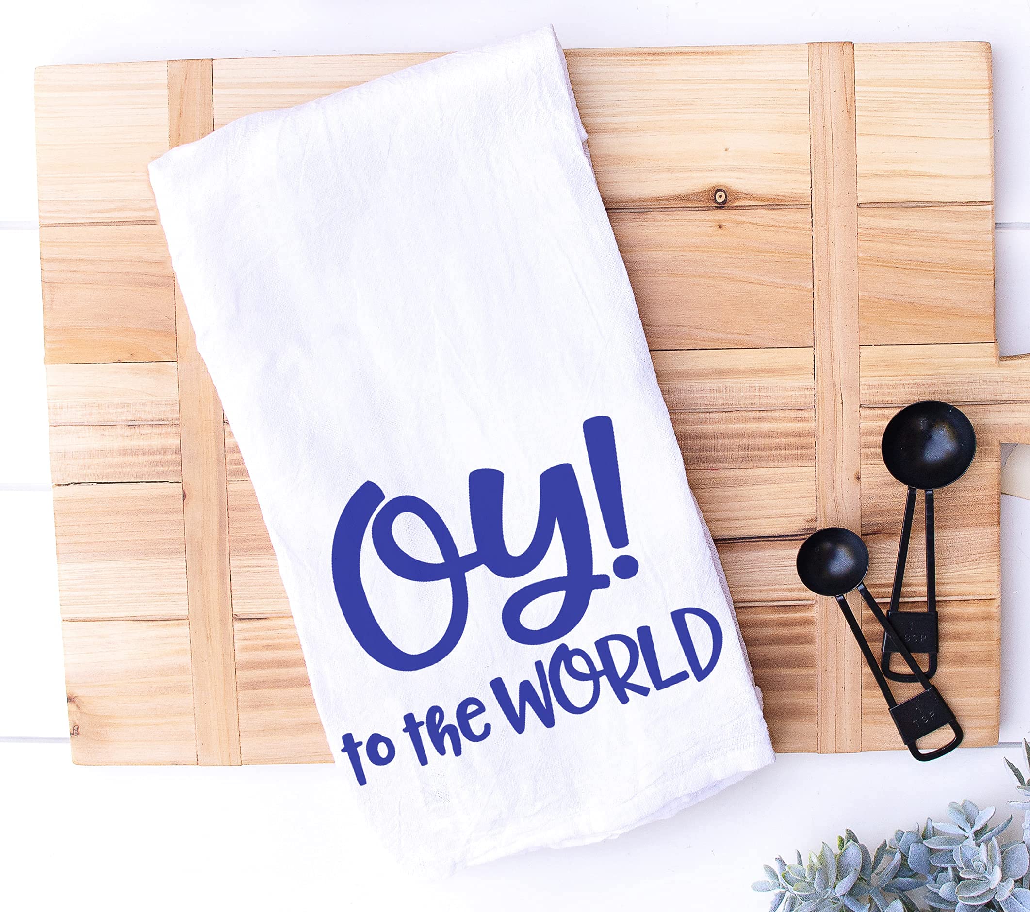 Funny Jewish Holiday Kitchen Towel Set, Jewish Puns, Oy to the World and Happy Challah Days Towel Set, Hostess and Housewarming Gift for Jewish Holiday (Oy to the World & Happy Challah Days)