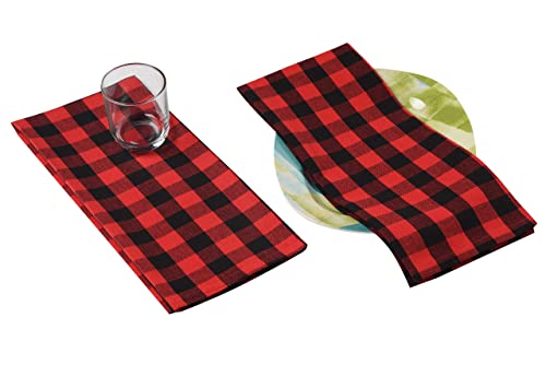 Gratico Kitchen Towels Set of 6 Buffalo Checks Red/Black Kitchen Towels 20X30 Inches 100% Cotton Highly Absorbent Kitchen Towels Premium Quality Ultra Soft Mitered Corners Kitchen Towels