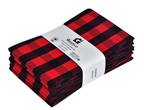 Gratico Kitchen Towels Set of 6 Buffalo Checks Red/Black Kitchen Towels 20X30 Inches 100% Cotton Highly Absorbent Kitchen Towels Premium Quality Ultra Soft Mitered Corners Kitchen Towels