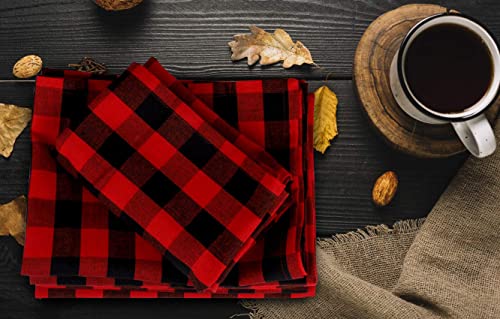 Gratico Kitchen Towels Set of 6 Buffalo Checks Red/Black Kitchen Towels 20X30 Inches 100% Cotton Highly Absorbent Kitchen Towels Premium Quality Ultra Soft Mitered Corners Kitchen Towels