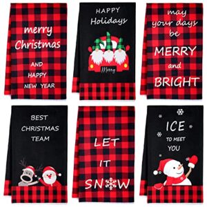 6 pcs christmas kitchen hand towels buffalo plaid towel christmas gnome dish towels christmas black red plaid kitchen wash cloths absorbent drying cloth bathroom towels for holiday decor, 18 x 26 inch