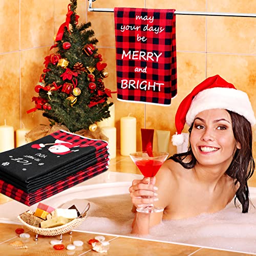 6 PCS Christmas Kitchen Hand Towels Buffalo Plaid towel Christmas Gnome Dish Towels Christmas Black Red Plaid Kitchen Wash Cloths Absorbent Drying Cloth Bathroom Towels for Holiday Decor, 18 x 26 Inch