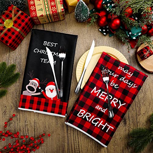 6 PCS Christmas Kitchen Hand Towels Buffalo Plaid towel Christmas Gnome Dish Towels Christmas Black Red Plaid Kitchen Wash Cloths Absorbent Drying Cloth Bathroom Towels for Holiday Decor, 18 x 26 Inch