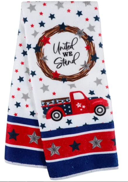 Kitchen Towel Set - Patriotic Decor - Show Your Patriotism with These Beautiful Red Truck and Gnomes Kitchen Towels - Two Red White and Blue Dish Towels - Americana Home Decoration - Gnome Decor