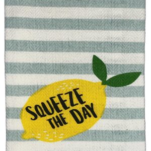 Petal Cliff Set of 2, 100% Cotton White Herringbone Pom Poms Funny Kitchen Towels with Lemon Saying, Squeeze The Day and Sky-Blue Dyed Waffle Weave Kitchen Towels/Dish Towels Size: 16 X 28 Inch.