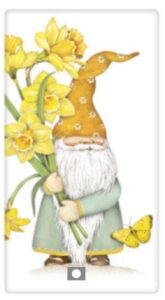 mary lake thompson bt653 daffodil gnome flour sack towel 30 inches square, screen print design in lower center only