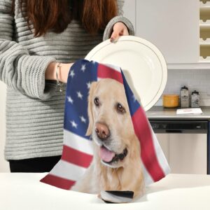 ALAZA Golden Retriever and American Flag Kitchen Towels Absorbent Dish Towels Soft Wash Clothes for Drying Dishes Cleaning Towels for Home Decorations Set of 4, 28 X 18 Inch