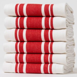 casa de lan premium dish towel set of 6 - cotton dish towels for kitchen - super striped - tea towels for kitchen - highly absorbent - pack of 6-100% ring spun cotton - 20'' x 30'' - red