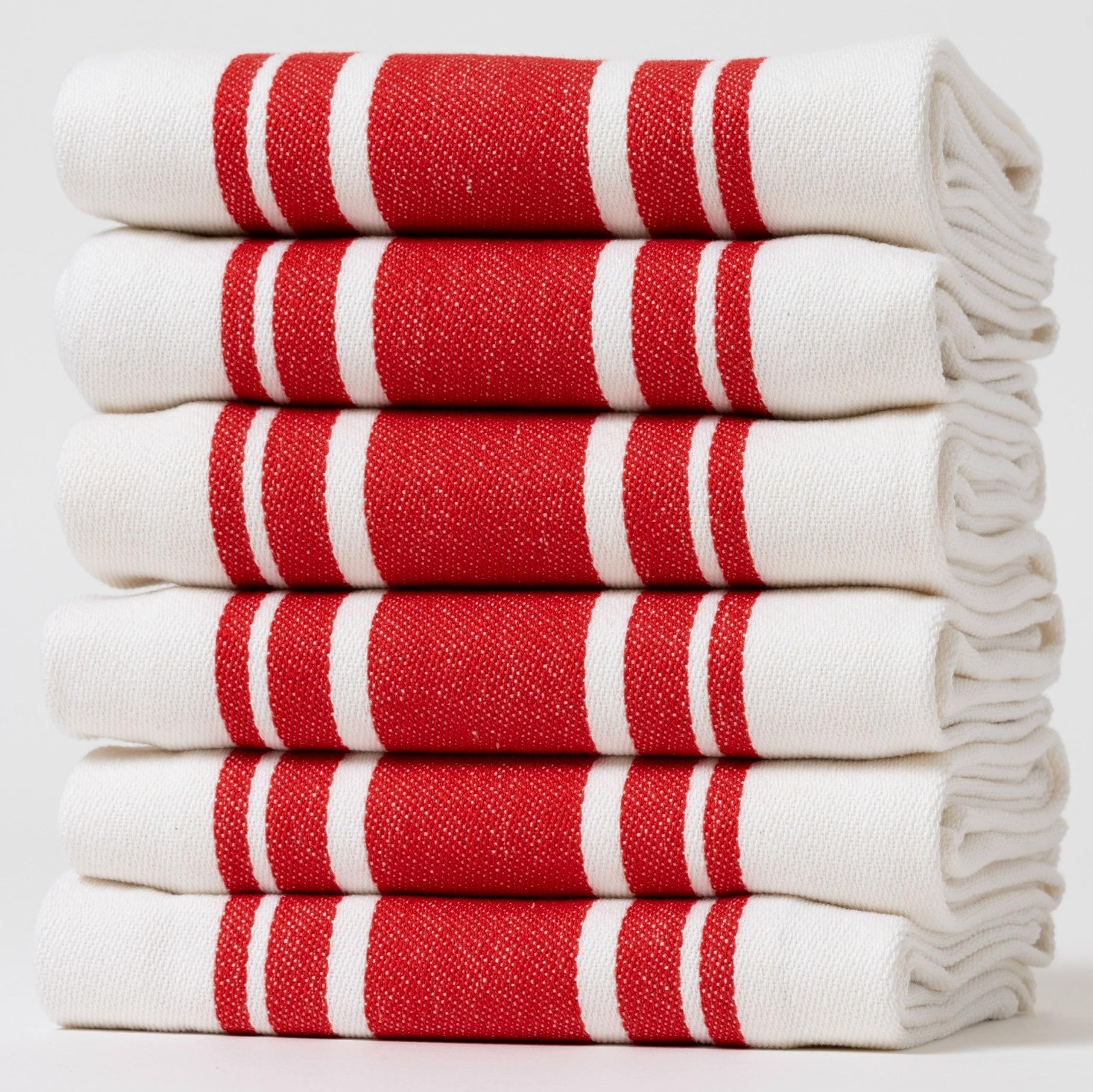 Casa De Lan Premium Dish Towel Set of 6 - Cotton Dish Towels for Kitchen - Super Striped - Tea Towels for Kitchen - Highly Absorbent - Pack of 6-100% Ring Spun Cotton - 20'' x 30'' - Red