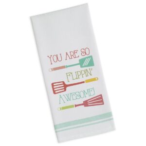 dii design imports kitchen towel hanging loop "you are so flippin' awesome!" printed dishtowel. 18 x 28". 100% cotton. flour sack machine wash