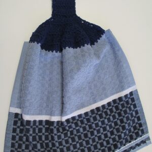 Crocheted FULL Towel Shades of Blue Kitchen Towel with Soft Navy Yarn