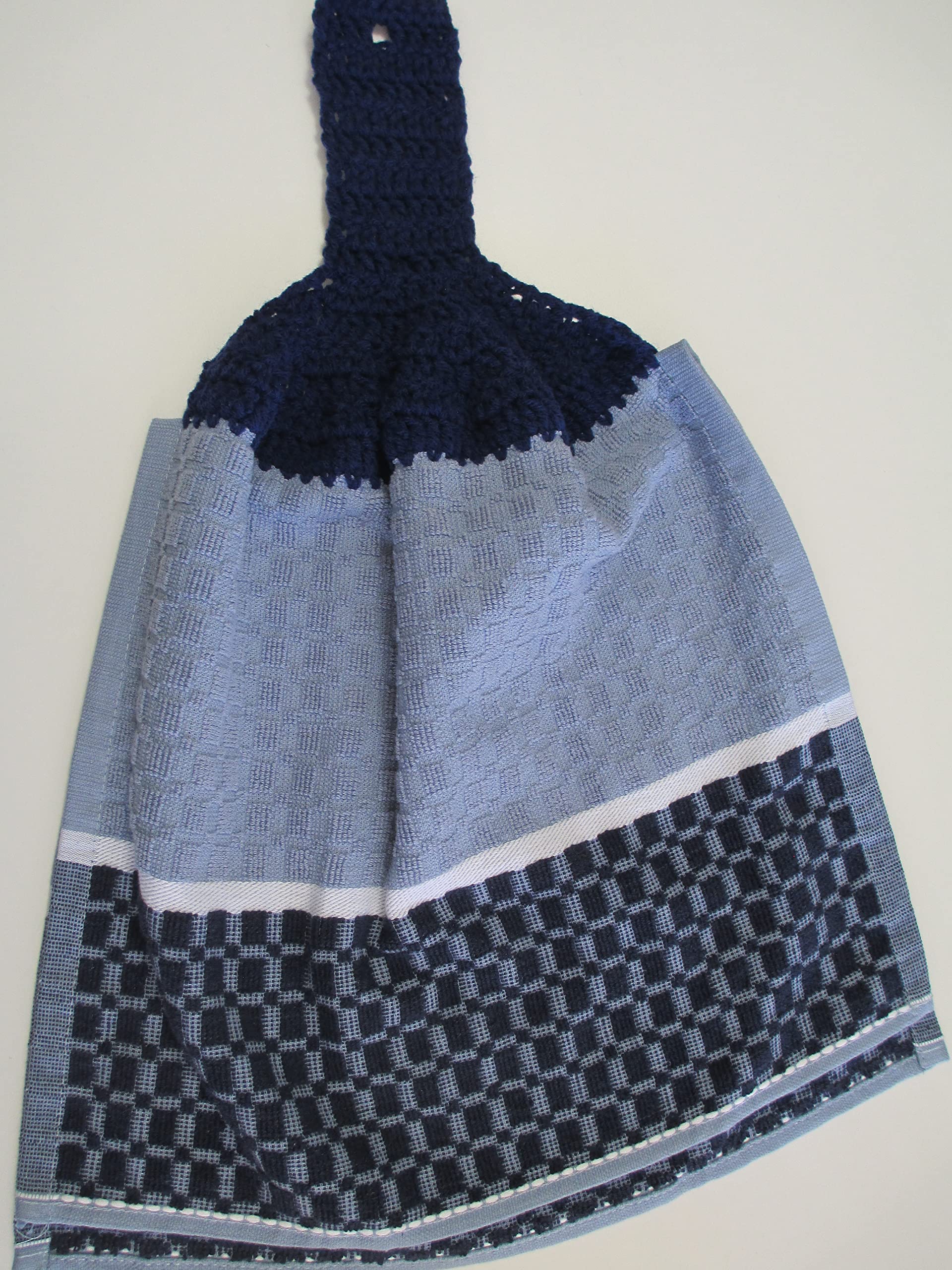 Crocheted FULL Towel Shades of Blue Kitchen Towel with Soft Navy Yarn