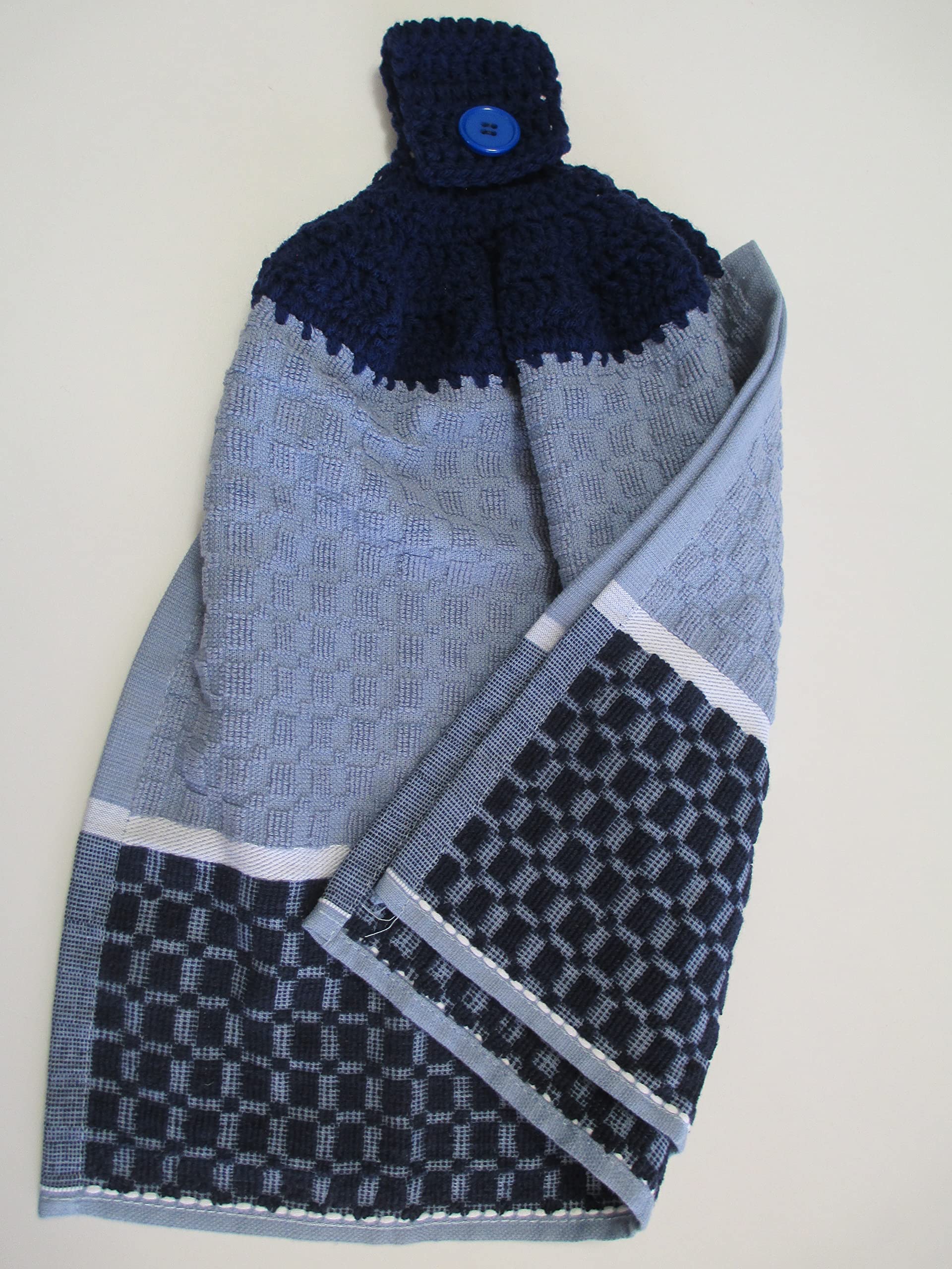 Crocheted FULL Towel Shades of Blue Kitchen Towel with Soft Navy Yarn