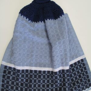 Crocheted FULL Towel Shades of Blue Kitchen Towel with Soft Navy Yarn