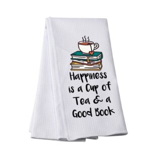 pwhaoo book lover tea towel happiness is a cup of tea & a good book kitchen towel tea lover gift (tea & a good book t)