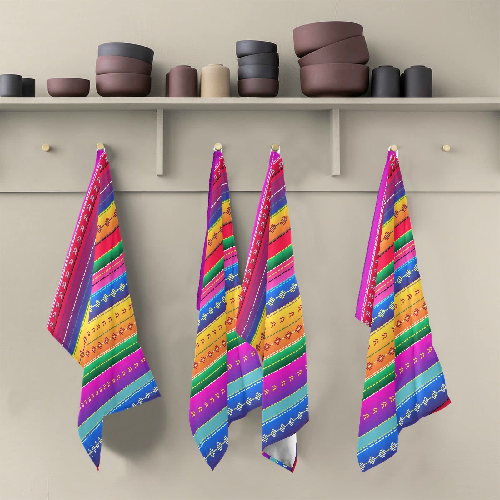 Kigai Kitchen Dish Towels Mexican Serape Stripes Soft Tea Towel Set of 4 Absorbent Dishcloths Hand Towels for Dish Clean Cloth 28" x 18"