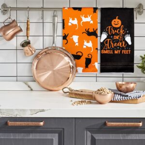 AnyDesign Halloween Kitchen Dish Towels 18 x 28 Inch Happy Halloween Tea Towel Dishcloth Orange Black Web Cat Witch Trick or Treat Drying Cloth Towel Hand Towel for Cooking Baking Bathroom, 4 Pack