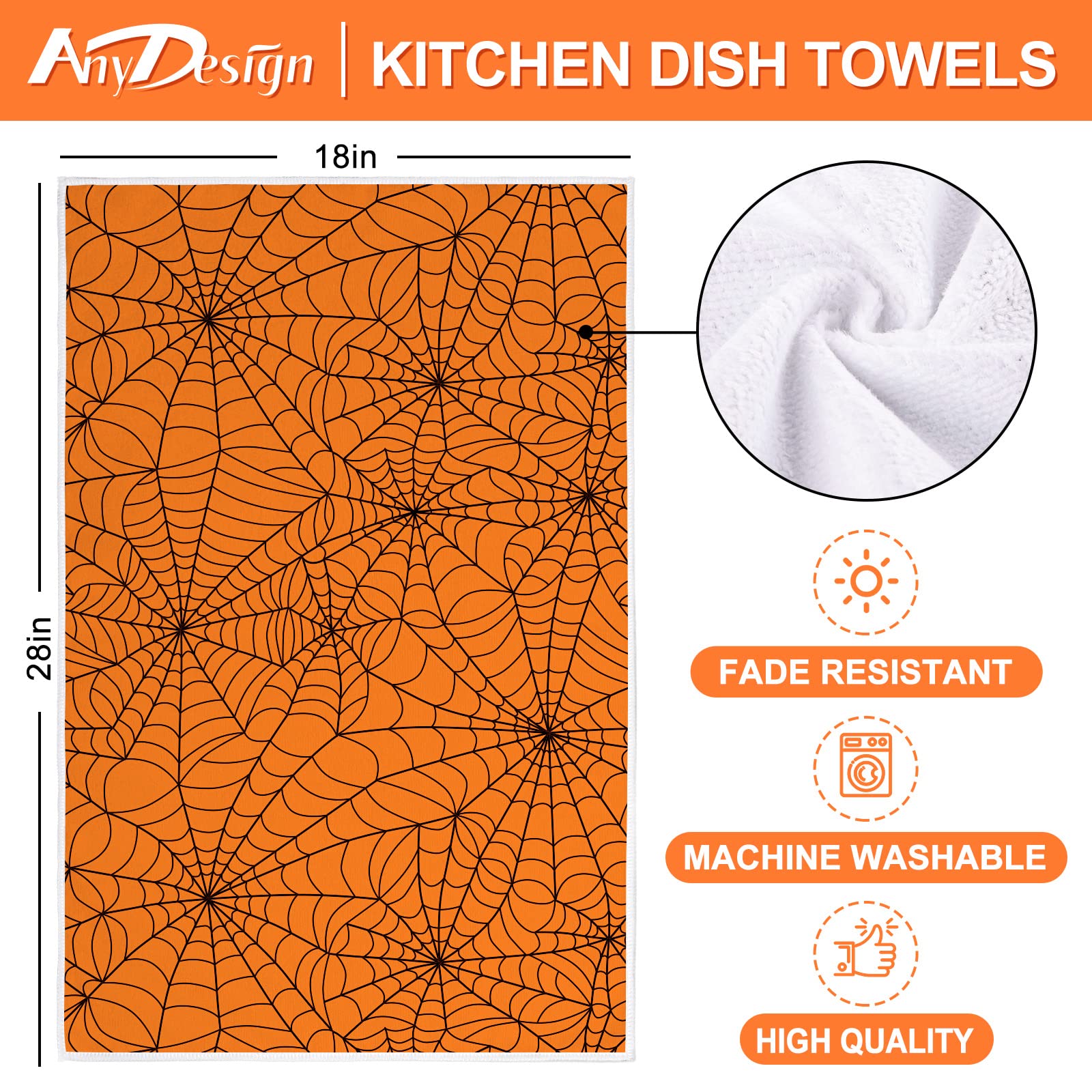 AnyDesign Halloween Kitchen Dish Towels 18 x 28 Inch Happy Halloween Tea Towel Dishcloth Orange Black Web Cat Witch Trick or Treat Drying Cloth Towel Hand Towel for Cooking Baking Bathroom, 4 Pack