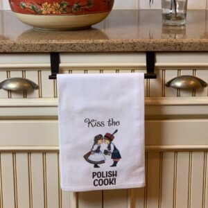 ScandinavianGiftOutlet | Kiss The Polish Cook 24x24" Decorative Print, Flour Sack Dish Towels, 100% Cotton Flour Sack Kitchen Towels | Unique Gift with Loop for Easy Hanging.