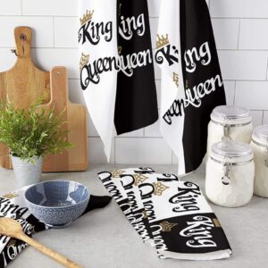 Kitchen Towel Set, Black White Word King Queen with Crown Fast Drying Microfiber Kitchen Towels Dish Cloths, Tea Towels/Bar Towels/Hand Towels Royal Black White Intersect (Set of 2, 18x28 Inch)