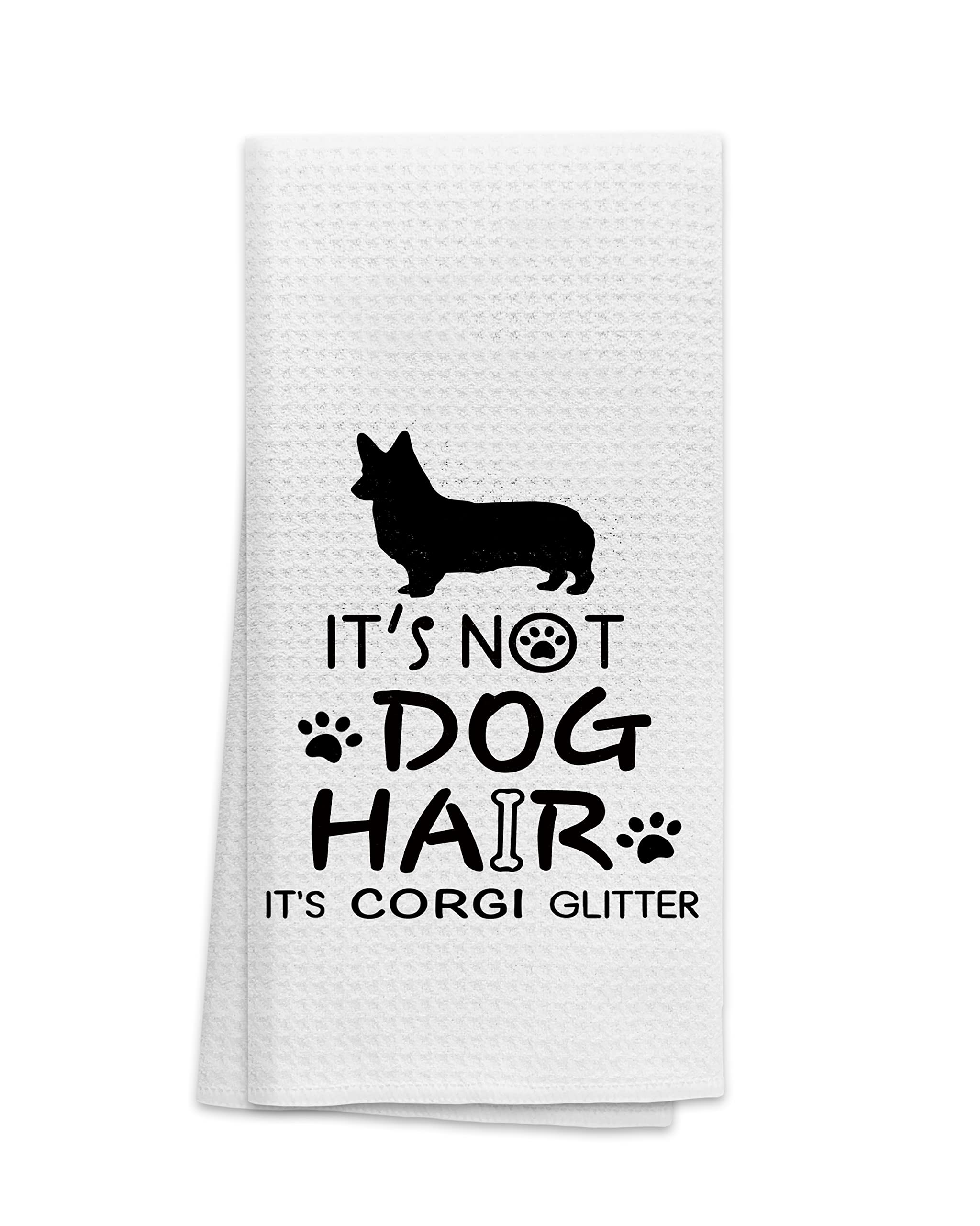 OHSUL It’s Not Dog Hair It’s Corgi Glitter Absorbent Kitchen Towels Dish Towels Dish Cloth,Funny Corgi Dog Hand Towels Tea Towel for Bathroom Kitchen Decor,Dog Lovers Girls Gifts