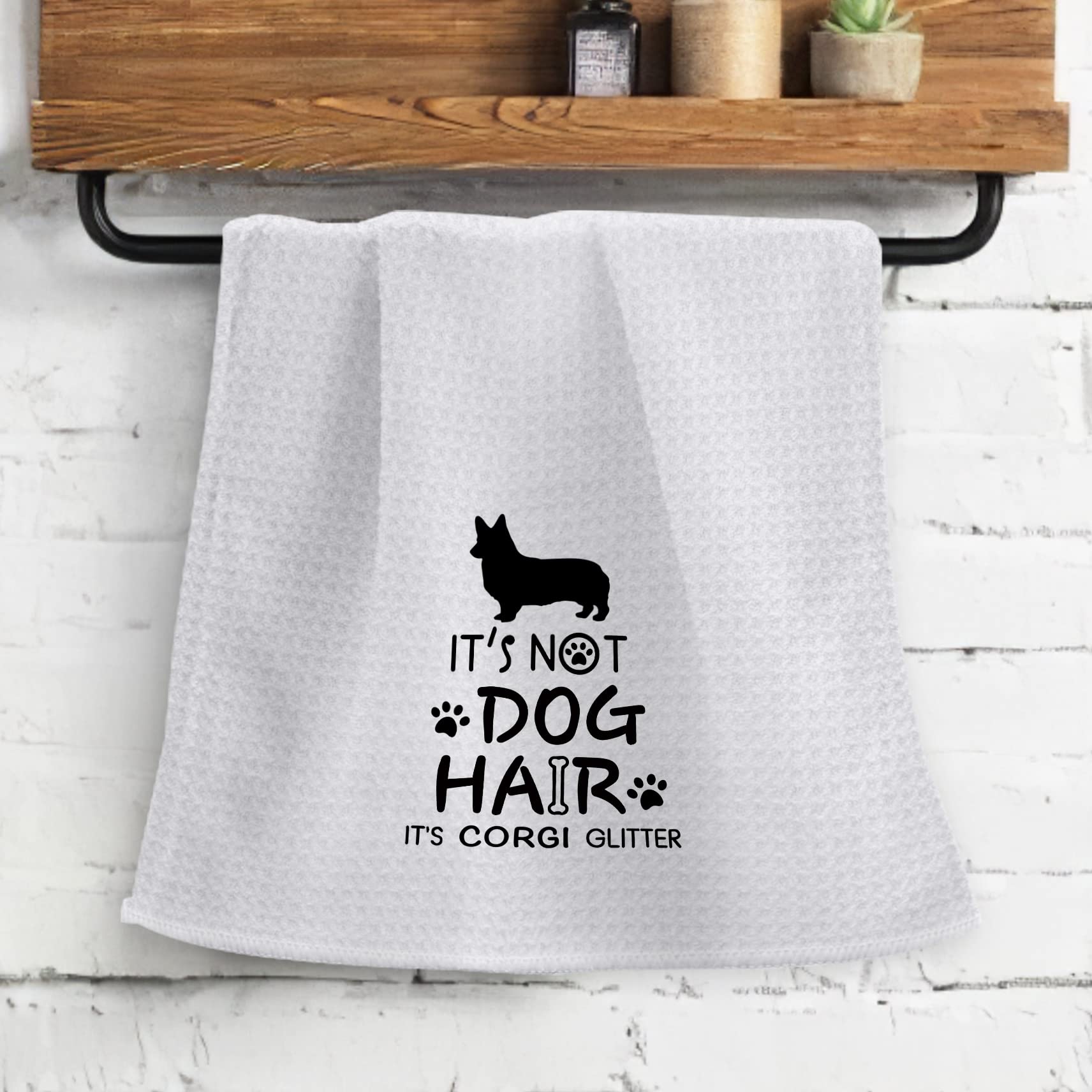 OHSUL It’s Not Dog Hair It’s Corgi Glitter Absorbent Kitchen Towels Dish Towels Dish Cloth,Funny Corgi Dog Hand Towels Tea Towel for Bathroom Kitchen Decor,Dog Lovers Girls Gifts