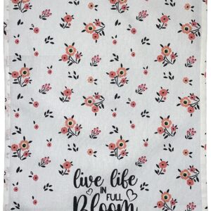 Set of 4, 100% Cotton, Spring Flower with Sentiment Live Life in Full Bloom Kitchen Towel Set, Include 2 Kitchen Towels, 1 Pot Holder & 1 Ovenmitt.