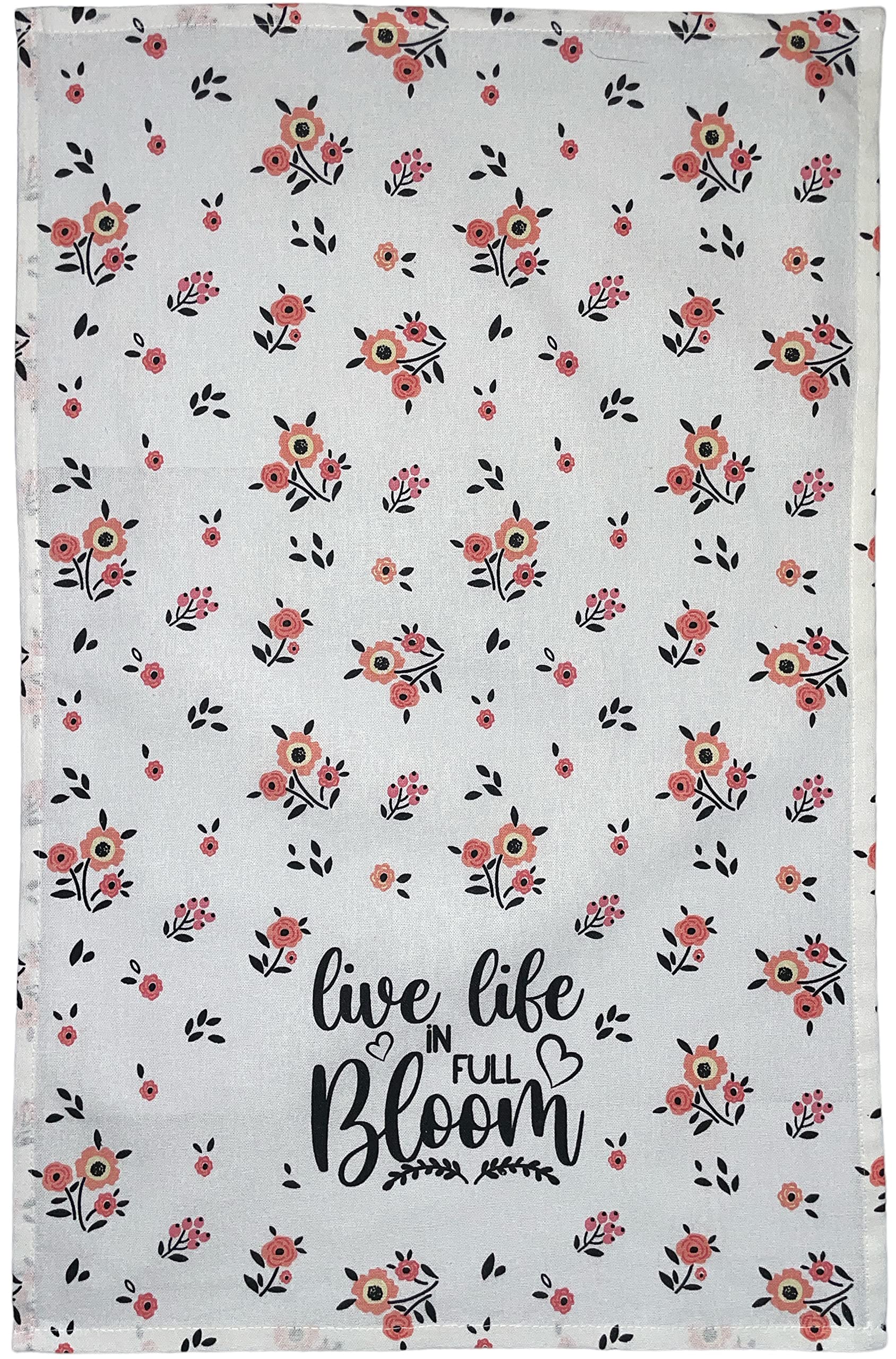 Set of 4, 100% Cotton, Spring Flower with Sentiment Live Life in Full Bloom Kitchen Towel Set, Include 2 Kitchen Towels, 1 Pot Holder & 1 Ovenmitt.