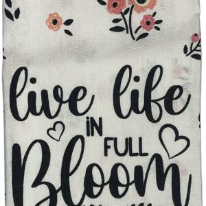 Set of 4, 100% Cotton, Spring Flower with Sentiment Live Life in Full Bloom Kitchen Towel Set, Include 2 Kitchen Towels, 1 Pot Holder & 1 Ovenmitt.