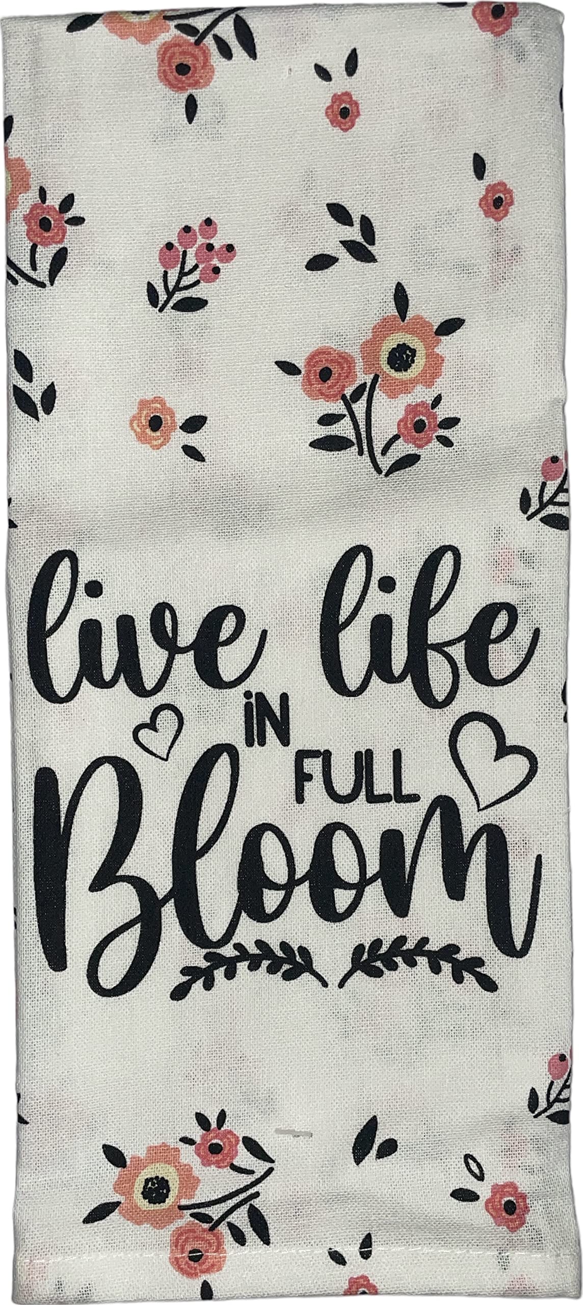 Set of 4, 100% Cotton, Spring Flower with Sentiment Live Life in Full Bloom Kitchen Towel Set, Include 2 Kitchen Towels, 1 Pot Holder & 1 Ovenmitt.