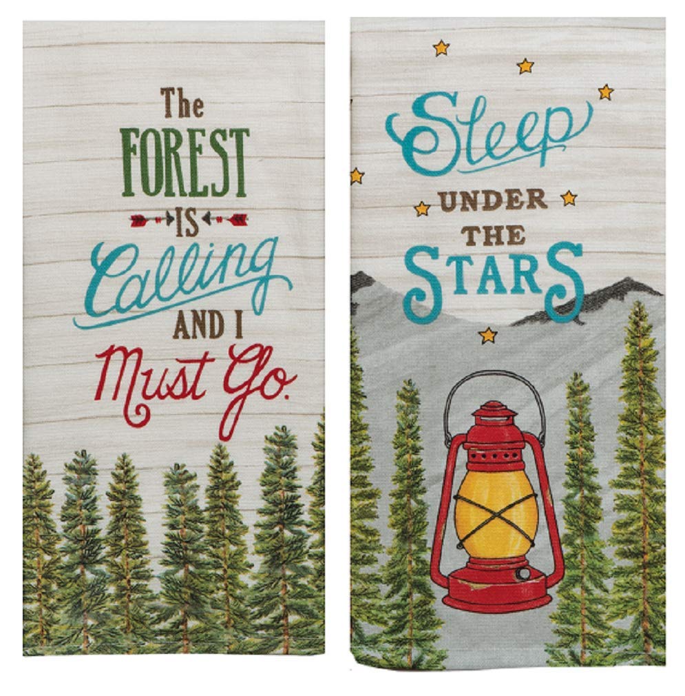 2 Piece Scenic Route Camping Dual Purpose Kitchen Towel Bundle, The Forest is Calling and Sleep Under The Stars